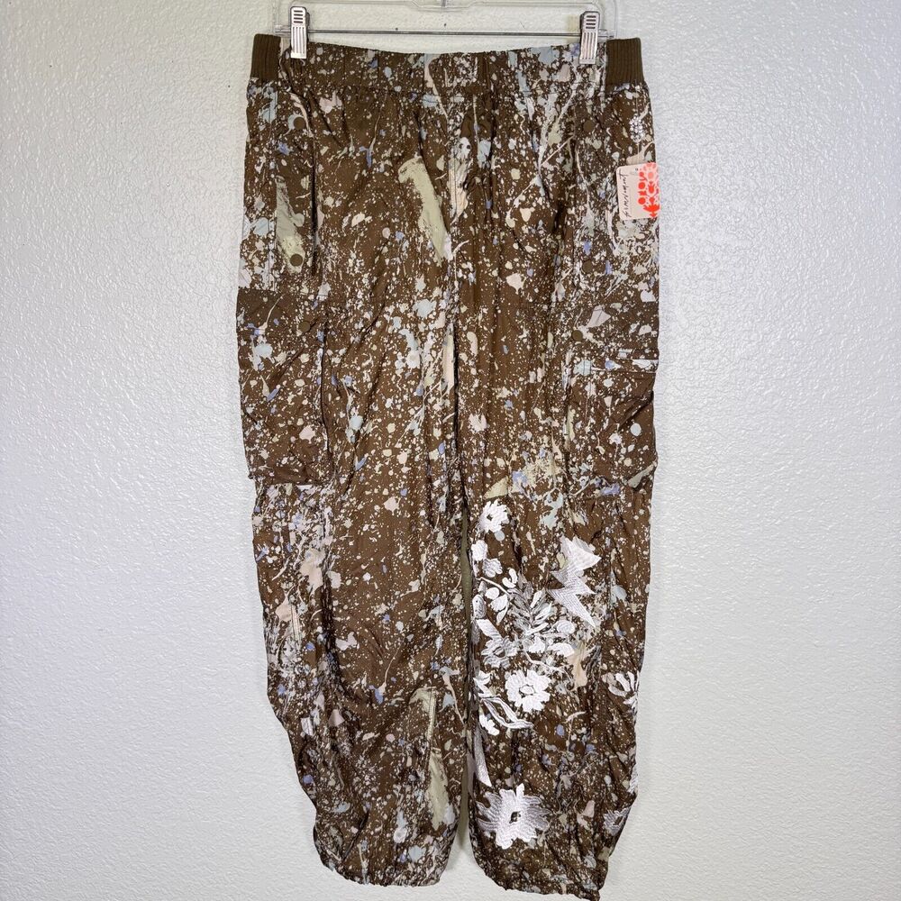Free People Brown Splatter-Print Cargo Joggers